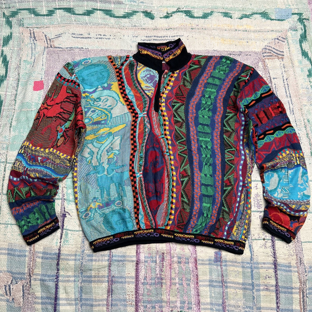 Vintage Coogi Sweater Australian Mens Large Wool 3D Knit 90s Colorful Rare XL